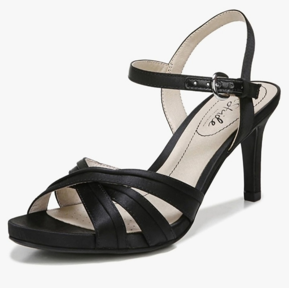 Life Stride • Women's "Maebree" Black Satin Heel Sling Back Pump NWOT